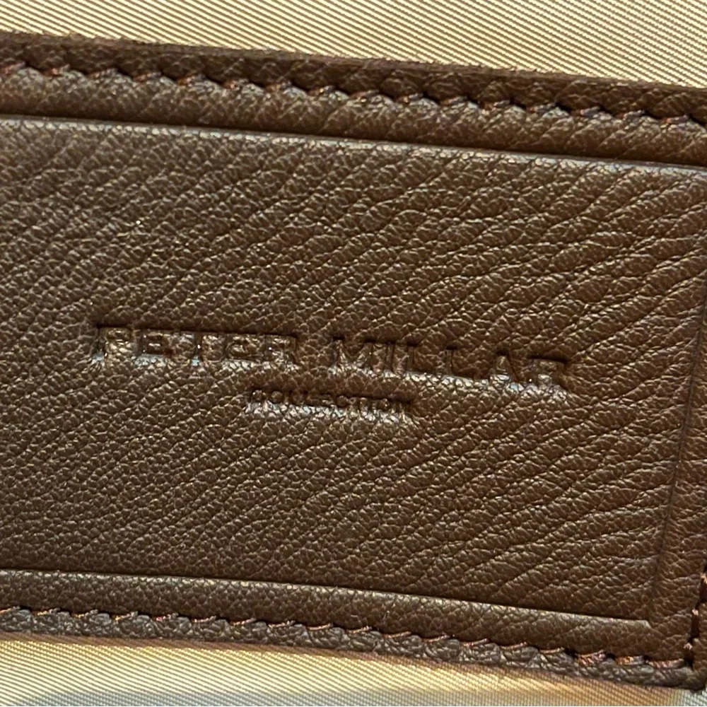 New unused Peter Millar Dark Brown Pebbled Leather Briefcase & Removable Strap.